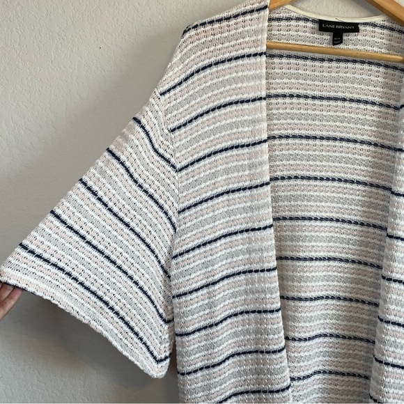 Lane Bryant Longline White Pink Blue Open Front Cardigan Kimono Size 14/16 - Picture 2 of 9